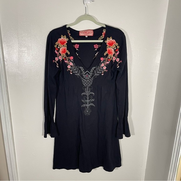 Johnny Was JWLA Floral Embroidered Tunic Mini Dress Bohemian Festival Breathable - Picture 2 of 9